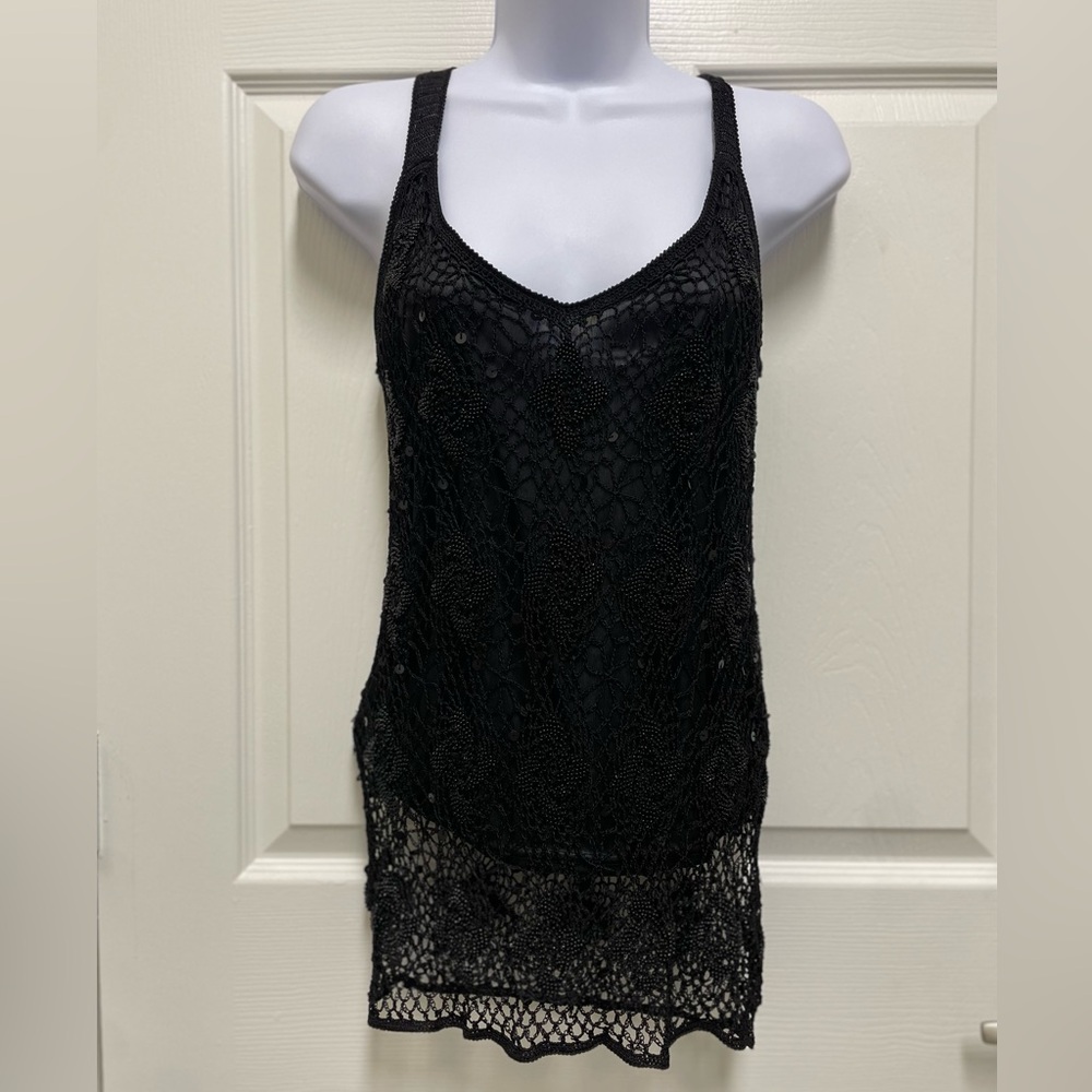 Vintage Ravel Black Sequence Crochet Top Size L